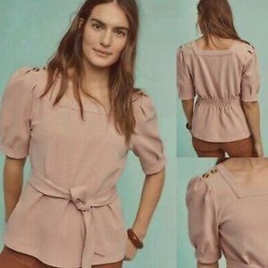 Anthropologie Current Air Barnette Pink Short Sleeve Puff Sleeve Top Size S